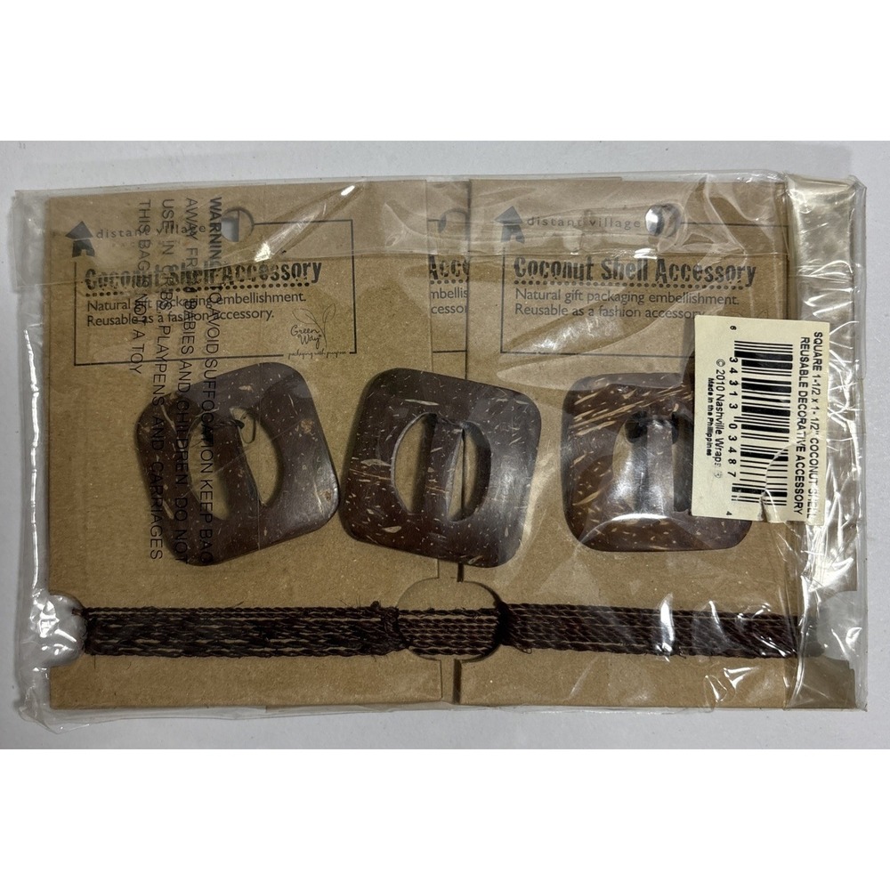 VTG Nashville Wraps 1.5" Sq Coconut Shell Sliders Bulk 6-Pack Gift Wrap Decor - Picture 4 of 7